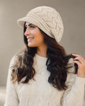 Women's Knit Brim Beret, Beige – front, studio