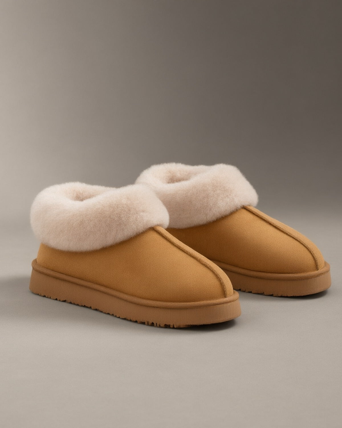 Closed-Back Fleece-Lined Slipper Boots, Camel