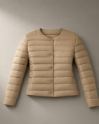 Women’s Convertible Collar Light Down Jacket – 90% Duck Down, laid flat on a stone backdrop