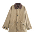 Women's Corduroy-Collar Barn Jacket, Patch Pockets in khaki, front