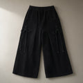 Women’s Wide-Leg Corduroy Culottes, Elastic Waist, laid flat on a stone backdrop