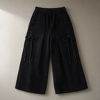 Women’s Wide-Leg Corduroy Culottes, Elastic Waist, laid flat on a stone backdrop