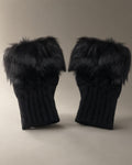 Fingerless Mittens, Faux Fur Cuff, Black