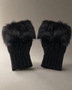 Fingerless Mittens, Faux Fur Cuff, Black