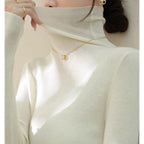 Women’s Fitted Turtleneck Base Layer, Ribbed Knit in white, front