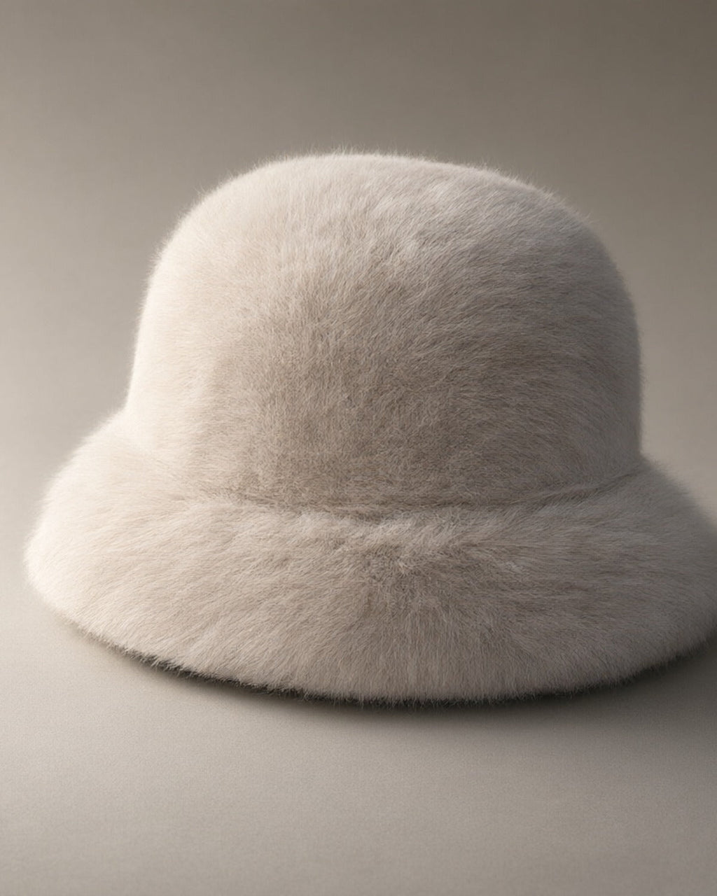 Fluffy Faux Fur Bucket Hat, Beige