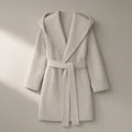 Women’s Hooded Belted Wool Coat, Double-Faced – Off-White, laid flat on a stone backdrop