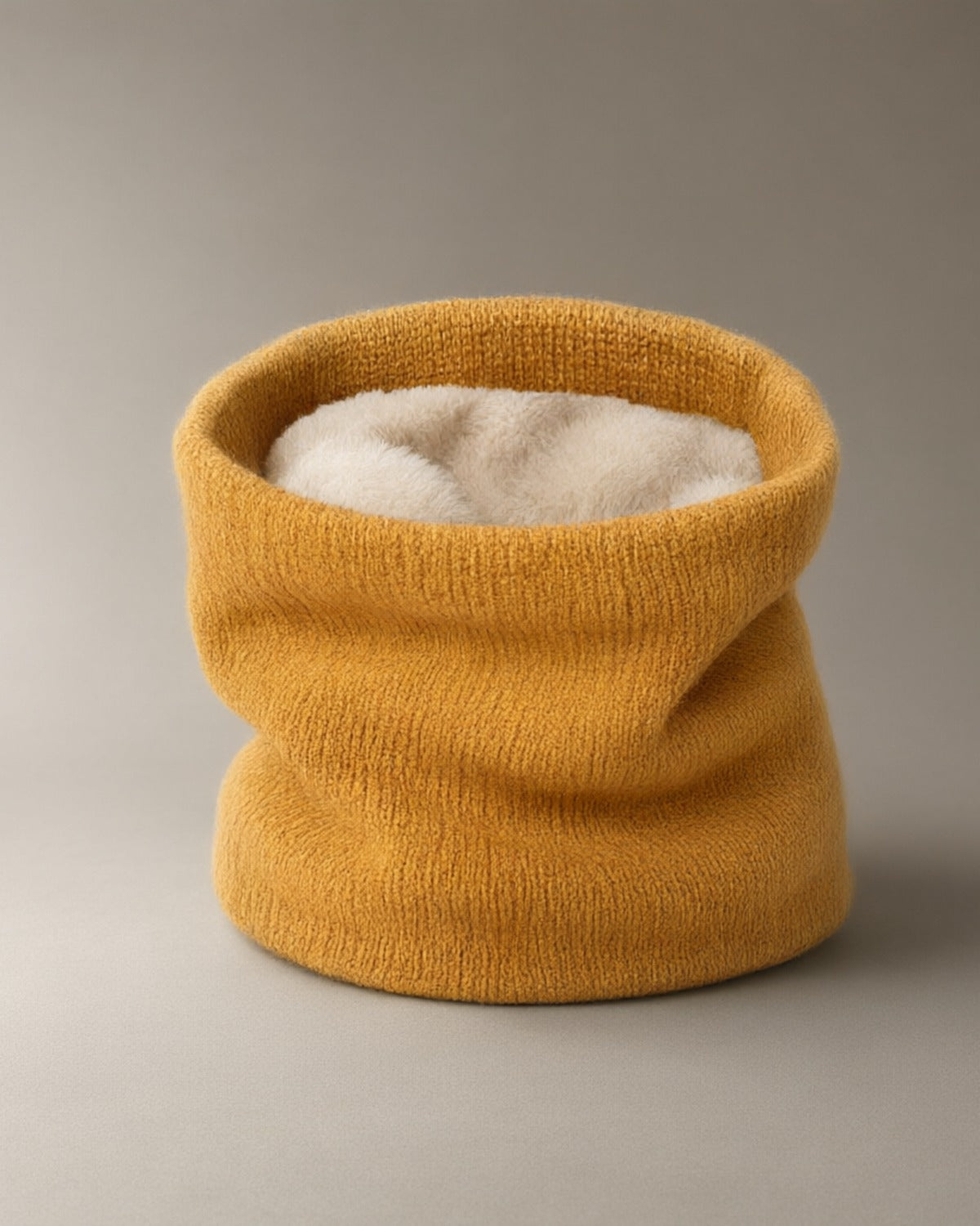 Knitted Fleece-Lined Snood, Pull-On Neck Warmer, Yellow