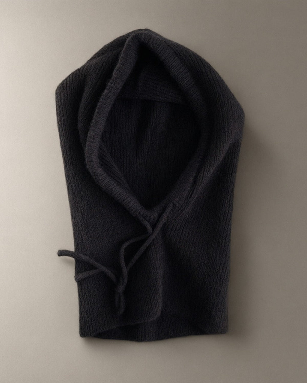 Knitted Hood, Drawstring Neck, Black