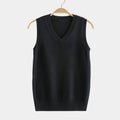 Women's Knitted V-Neck Sweater Vest in black, front