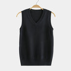 Women's Knitted V-Neck Sweater Vest in black, front
