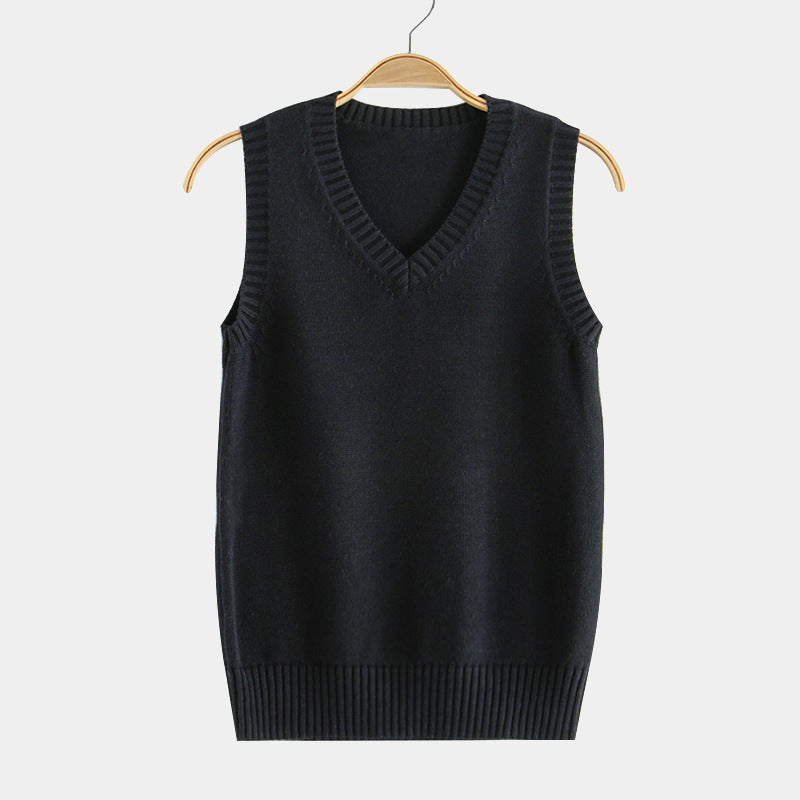 Women's Knitted V-Neck Sweater Vest in black, front