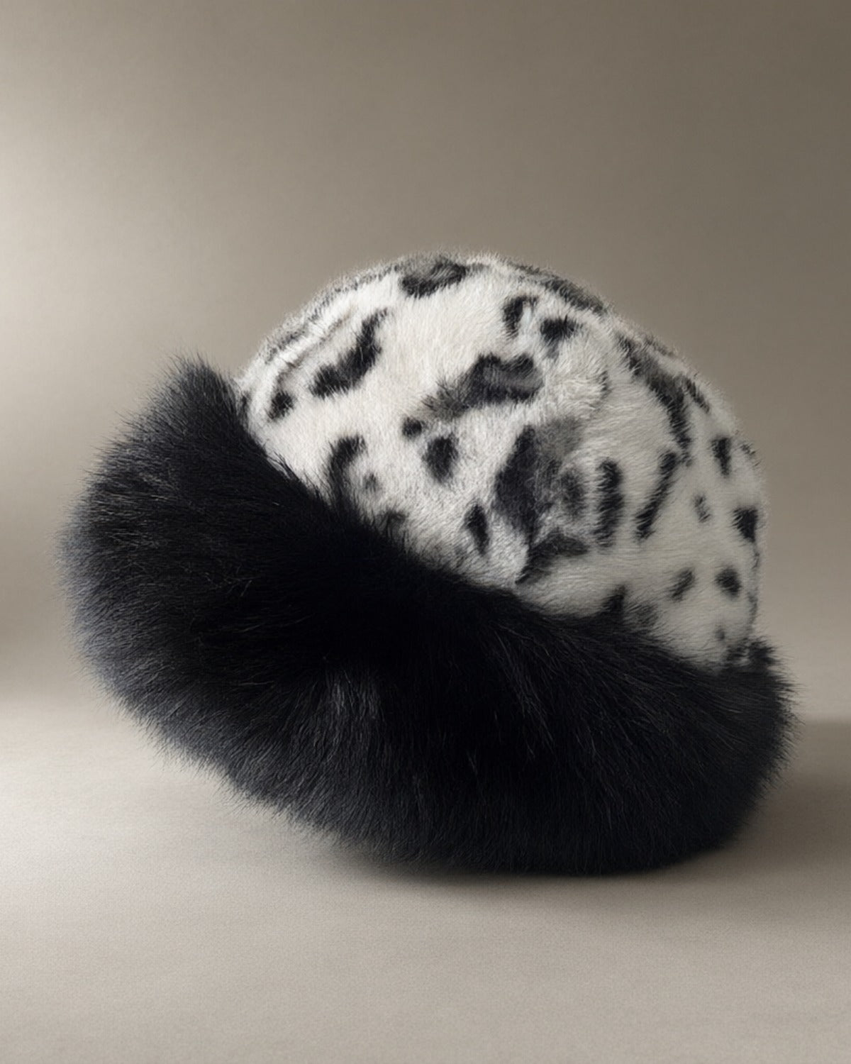 Faux Fur Trapper Hat, Leopard Print, Black Leopard
