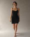 Women's Merino-Blend Knit Camisole Dress, Black – walking, full length
