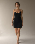 Women's Merino-Blend Knit Camisole Dress, Black – walking, full length