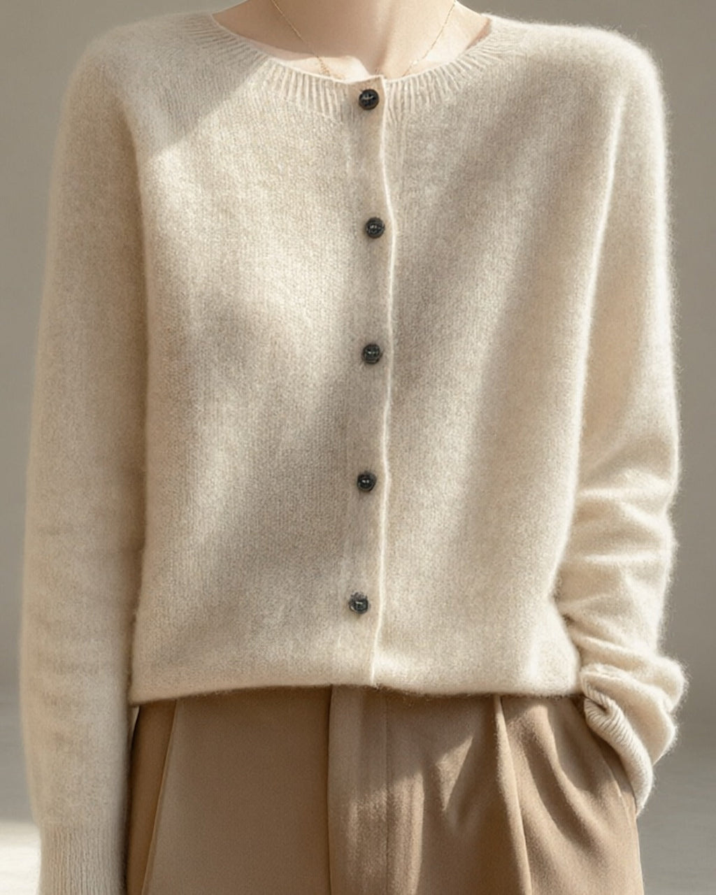 Tapora Women's Merino Wool Cardigan, Crew Neck – 6 Colours, Oatmeal