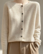 Tapora Women's Merino Wool Cardigan, Crew Neck – 6 Colours, Oatmeal