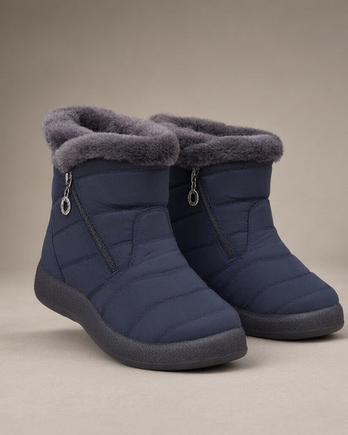 Women’s Ankle Snow Boots, Plush Lined, laid flat on a stone backdrop