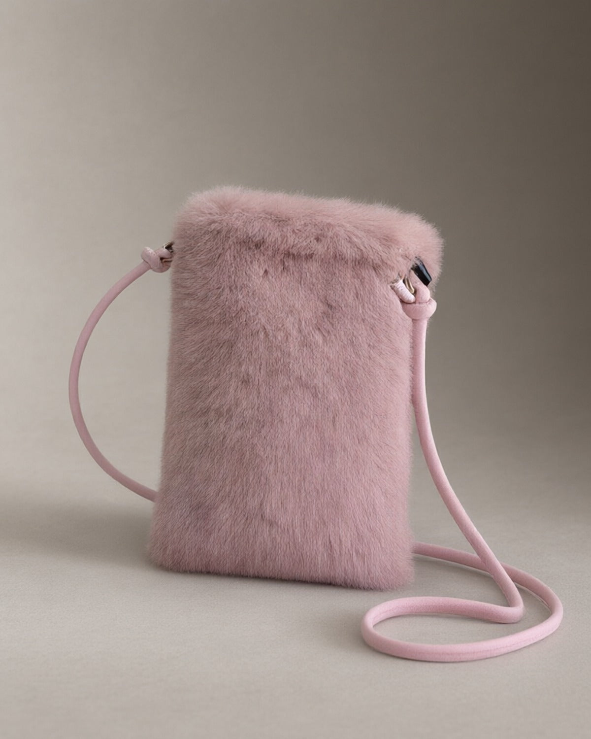 Plush Crossbody Phone Bag, Dusty Pink