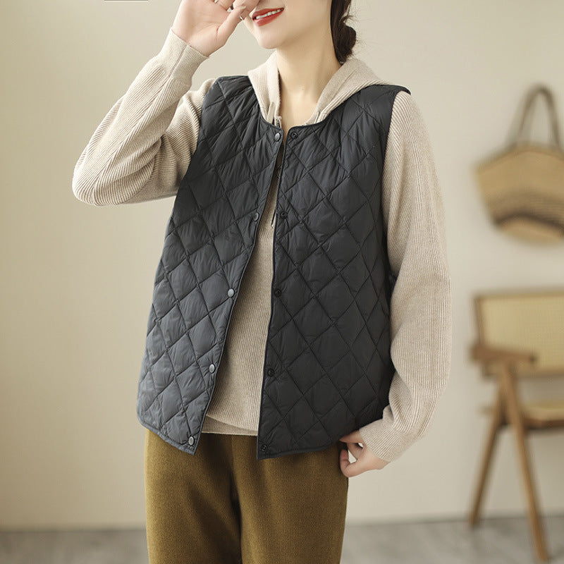 Women's Quilted V-Neck Gilet, Snap Front, Padded in black, front