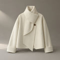 Women’s Short Scarf-Collar Double-Faced Coat, 95%+ Wool, laid flat on a stone backdrop