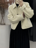 Women's Shirt Collar Wool Jacket, Single-Breasted in off-white, front