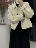 Women's Shirt Collar Wool Jacket, Single-Breasted in off-white, front