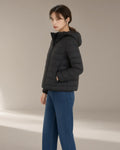 Women's Short Hooded Down Jacket, Black – three-quarter view