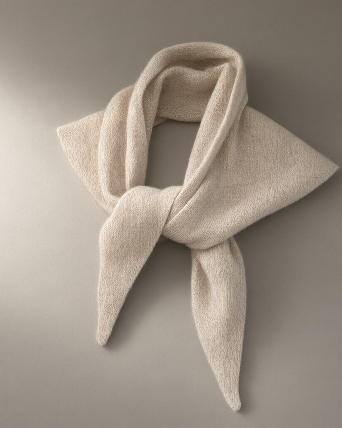 Slim Knitted Wool Scarf, Triangle Tie, Cream