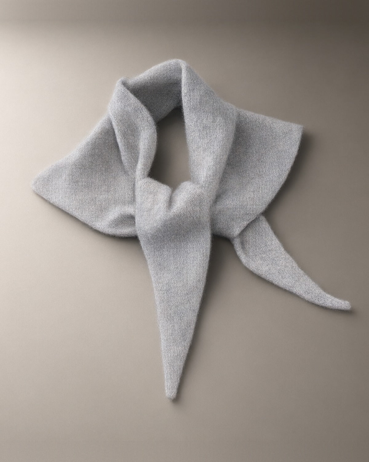 Slim Knitted Wool Scarf, Triangle Tie, Light Grey