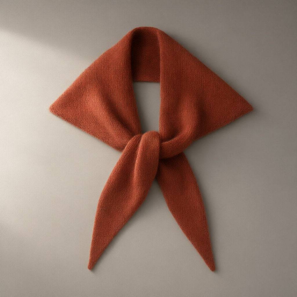 Women’s Slim Knitted Wool Scarf, Triangle Tie, laid flat on a stone backdrop