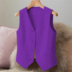 Women's Tailored V-Neck Waistcoat, Adjustable Back in purple, front