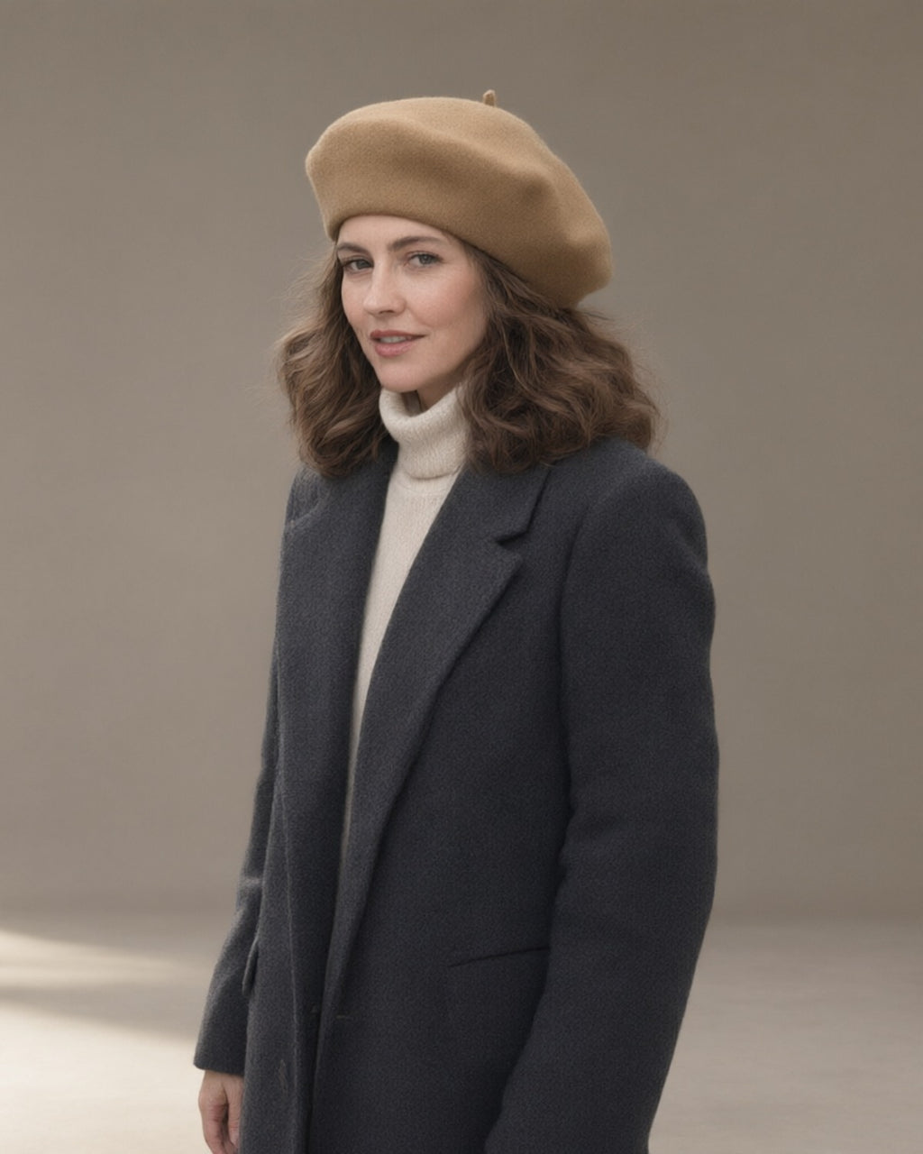 Women's Wool-Blend Beret, French-Style, Beige – front, studio