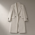 Women’s Wool Blend Coat, 70% Wool Double-Faced, laid flat on a stone backdrop