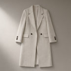 Women’s Wool Blend Coat, 70% Wool Double-Faced, laid flat on a stone backdrop