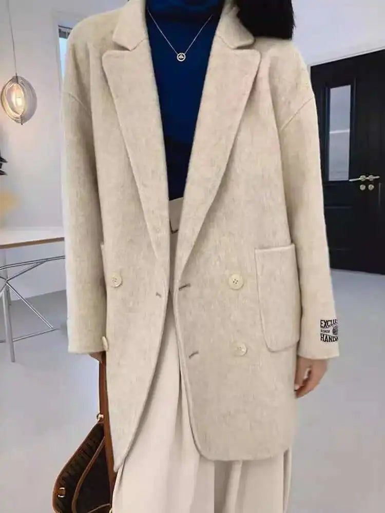 Women's Relaxed Wool-Blend Coat, Double-Faced, Beige