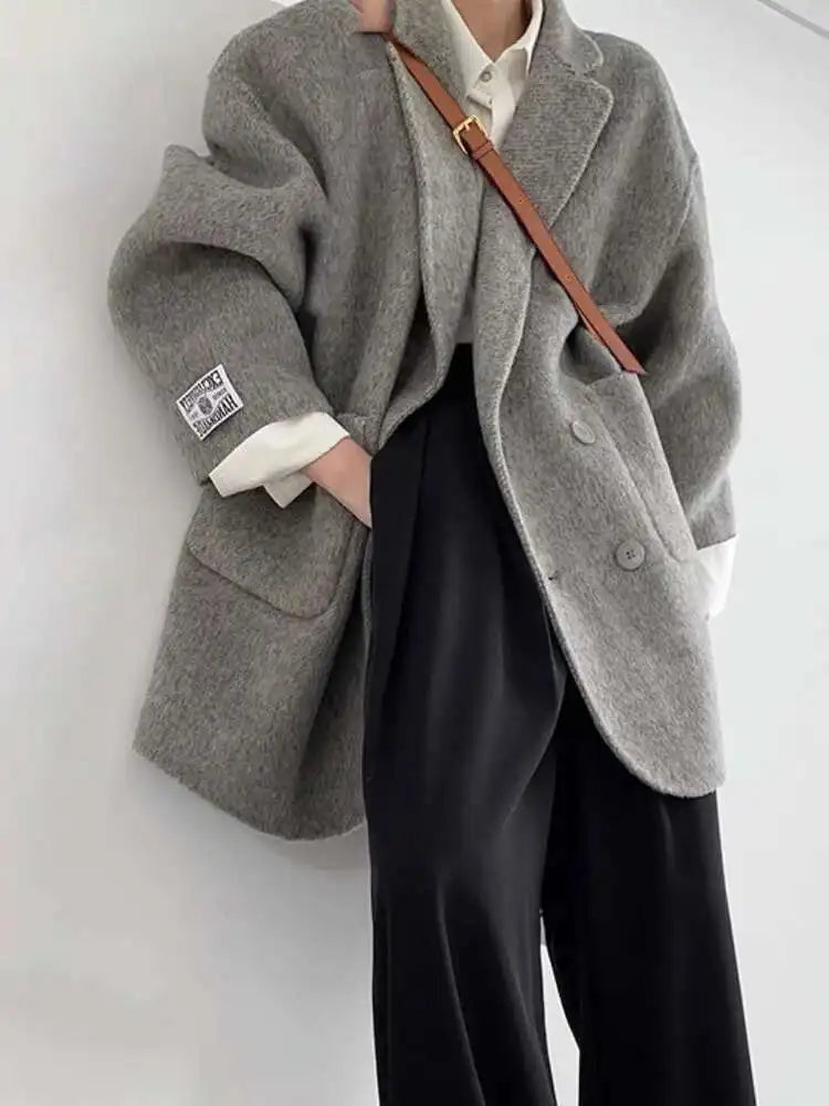 Women's Relaxed Wool-Blend Coat, Double-Faced, Grey