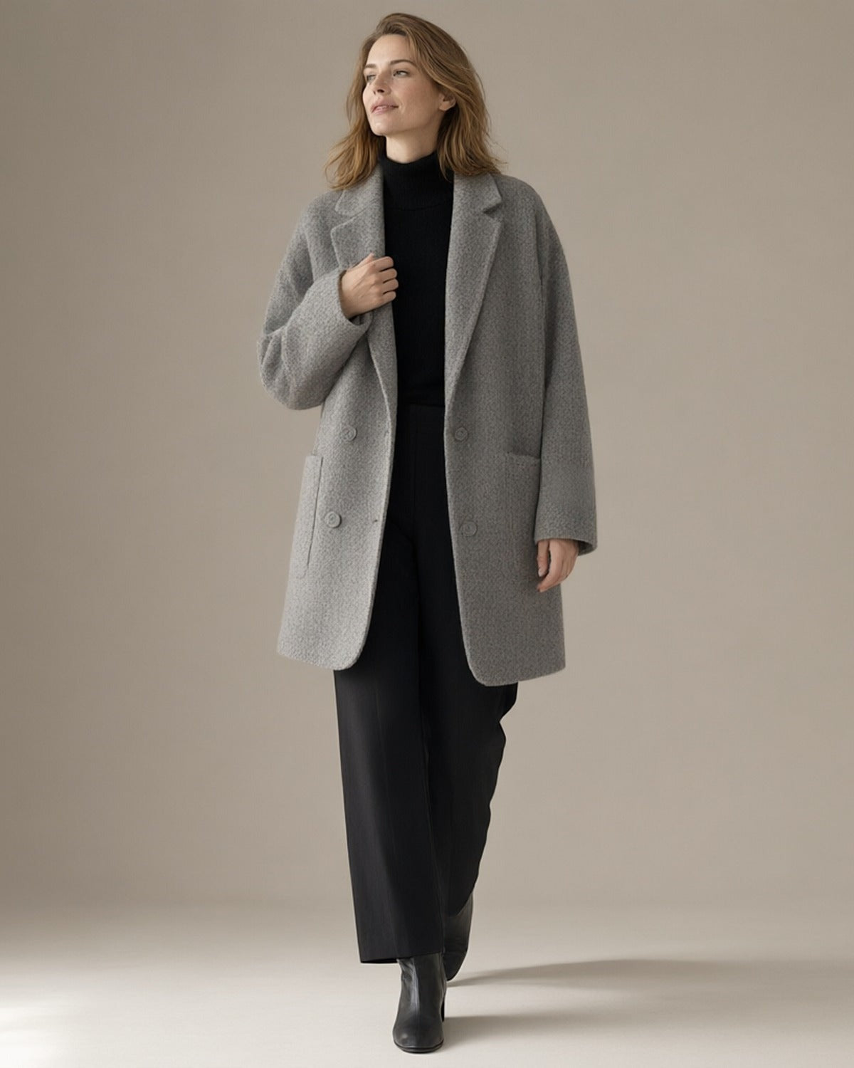 Women's Relaxed Wool-Blend Coat, Double-Faced, Grey