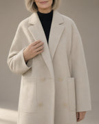 Women's Relaxed Wool-Blend Coat, Double-Faced, Beige – close-up of the fabric