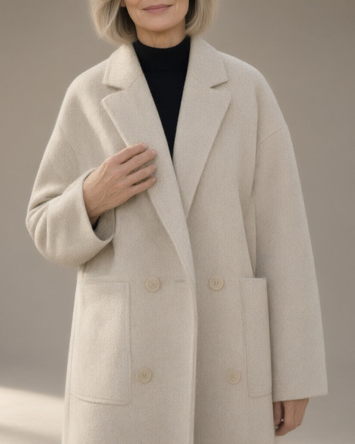 Women's Relaxed Wool-Blend Coat, Double-Faced, Beige – close-up of the fabric