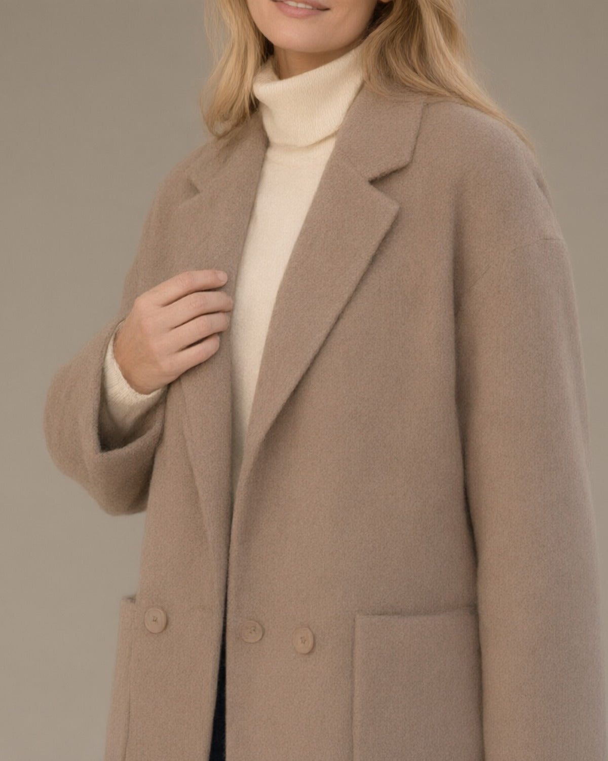 Women's Relaxed Wool-Blend Coat, Double-Faced, Camel – close-up of the fabric