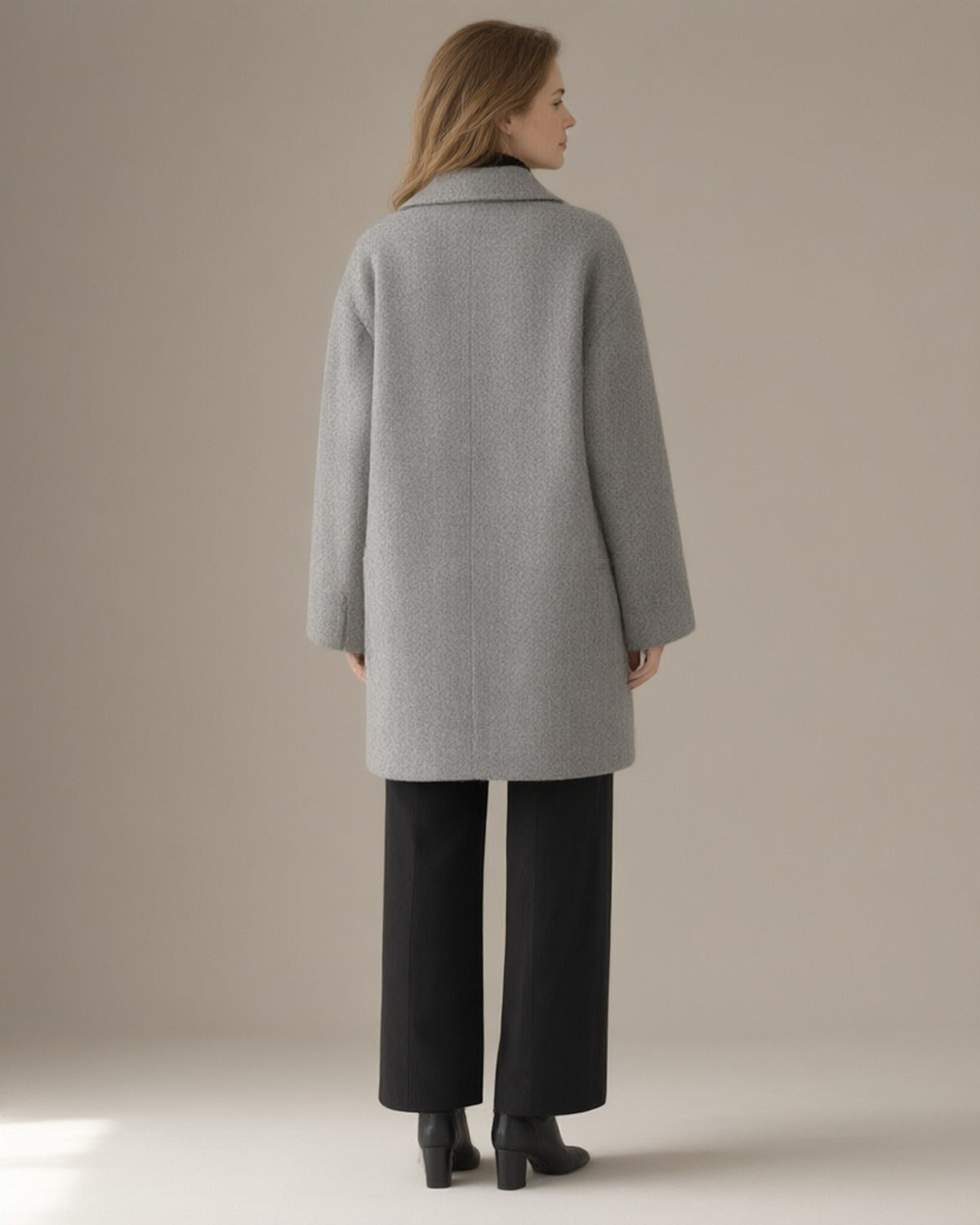 Women's Relaxed Wool-Blend Coat, Double-Faced, Grey – back view