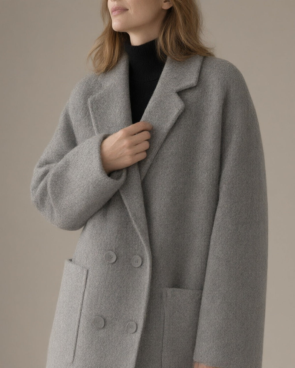 Women's Relaxed Wool-Blend Coat, Double-Faced, Grey – close-up of the fabric