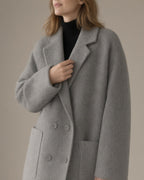Women's Relaxed Wool-Blend Coat, Double-Faced, Grey – close-up of the fabric