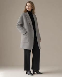 Women's Relaxed Wool-Blend Coat, Double-Faced, Grey – three-quarter view