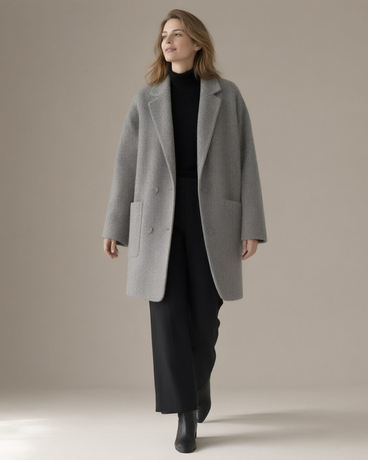 Women's Relaxed Wool-Blend Coat, Double-Faced, Grey – walking, full length