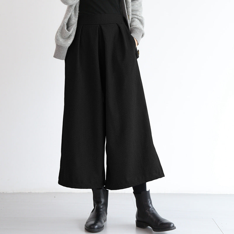 Women’s Wool-Look Wide-Leg Culottes, High Waist in black, front