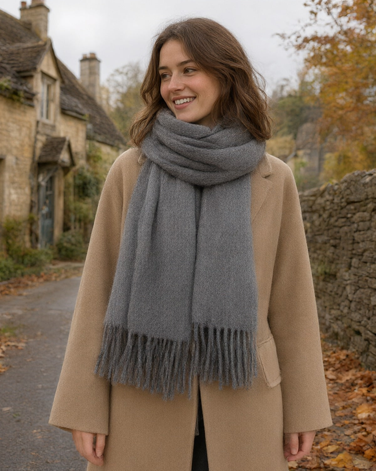Tapora Wool Scarf with Fringe, 32 x 180 cm – 9 Colours, Charcoal